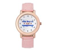 Chicago Skyline Flag Women's Watch Pink Rose Gold Strap Wristwatch Minimalist Easy Reader Watchec