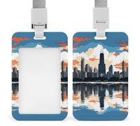 Chicago Skyline ID Badge Holder - Retractable Badge Reel, Vertical Card Name Tag Holder with Breakaway Lanyard, ID Cards Holders Case for Nurse Security Staff Women Men