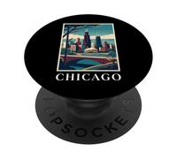 Chicago Skyline Illinois Retro Vintage Cityscape Art PopSockets Adhesive PopGrip