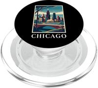 Chicago Skyline Illinois Retro Vintage Cityscape Art PopSockets PopGrip for MagSafe