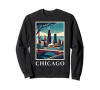 Chicago Skyline Illinois Retro Vintage Cityscape Art Sweatshirt