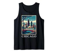 Chicago Skyline Illinois Retro Vintage Cityscape Art Tank Top