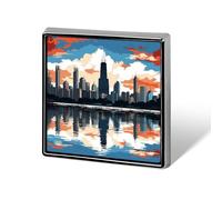Chicago Skyline Lapel Pin Square Metal Brooch Pin with Secure Pin Back Fashion Button Badge for Clothing, Hats, Bags Decoration
