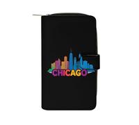 Chicago Skyline Leather Bifold Organizer Wallet with Zipper Pocket Multifunctional Credit Card Holder