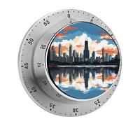 Chicago Skyline Mechanical Kitchen Timer 60 Minute Wind Up Countdown Clock with Magnetic Back Loud Alarm Stainless Steel Manual Timer for Cooking Baking Classroom Home Gym