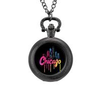 Chicago Skyline Men's Pocket & Fob Watches Analogue Display Quartz Watch with Chain for Birthday Christmas Father's Day Black-Style