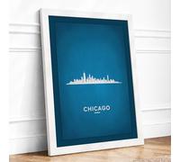 Chicago Skyline Modern Framed Wall Art Print A2 (59.4×42cm) White, Wall Decor for Living Room, Bedroom, Office & Home, Ready to Hang, Art Gift