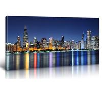 Chicago Skyline Night Cityscape Canvas Wall Art Decor Large 20x40 Inch