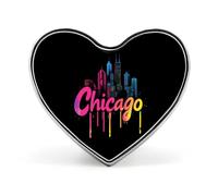 Chicago Skyline Novelty Brooches & Pins Heart Personalised Metal Lapel Badge With Butterfly Clutch Clasp