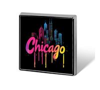 Chicago Skyline Novelty Brooches & Pins Square Personalised Metal Lapel Badge with Butterfly Clutch Clasp