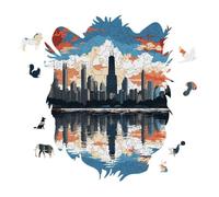 Chicago Skyline Personalized Jigsaw Puzzles, 141 Pcs Wooden Jigsaw Puzzle Tiger Head Shape Puzzle Gift