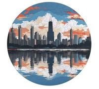 Chicago Skyline Personalized Jigsaw Puzzles, 195Pcs Custom Wooden Jigsaw Puzzle Round Puzzle Gift Adult