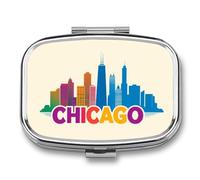 Chicago Skyline Portable Pill Organizer with 2 Compartments Square Medicine Box Compact Travel Pharmacy Case