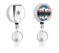 Chicago Skyline Retractable Work Badge Holder Keychain Badge Reel 24.4" Cord & 360° Swivel Alligator Clip Heavy Duty Id Name Tag Holder for Nurses Doctors Teachers Office Workers