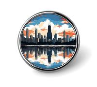 Chicago Skyline Round Badge Cute Enamel Lapel Pin Brooches Button Pin Personalized Clothing Decoration Unisex Badge Holder Hats Bags Shirts Decor