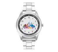 Chicago Skyline Simple Stainless Watch Fashion Designer Wristwatch Easy Reader Analog Watches Gifts for Men