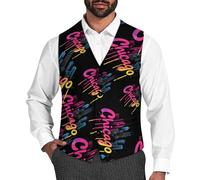 Chicago Skyline Slim Fit Men's Waistcoat Classic Suit Vest Dress for Formal Casual Wear 3XL