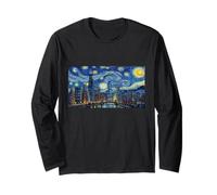Chicago Skyline Starry Night Vintage Van Gogh Style Long Sleeve T-Shirt