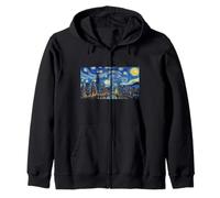 Chicago Skyline Starry Night Vintage Van Gogh Style Zip Hoodie