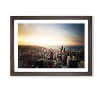 Chicago Skyline USA Framed Print | A2 Walnut Framed Wall Art | Ready to Hang | Modern Flag Picture | Living Room Bedroom Lounge Office