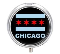 Chicago State Flag Pill Box Portable Round Medicine Storage Boxes Pill Case Organizer for Purse Pocket Travel