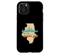 Chicago Urban Skyline On The Illinois State Map Retro Case for iPhone 11 Pro
