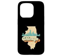 Chicago Urban Skyline On The Illinois State Map Retro Case for iPhone 15 Pro