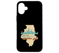 Chicago Urban Skyline On The Illinois State Map Retro Case for iPhone 16 Plus