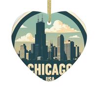 Chicago Usa Christmas Tree Ceramic Hanging Heart Shaped Ornament Pendant Holiday Party Home Decor
