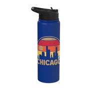 Chicago Vibrant Skyline Sunset Silhouette Stainless Steel Insulated Water Bottle