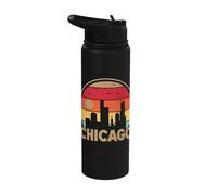 Chicago Vibrant Skyline Sunset Silhouette Stainless Steel Insulated Water Bottle