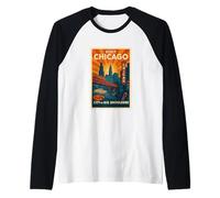 Chicago - Vintage Travel Poster Style Raglan Baseball Tee