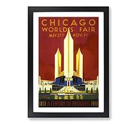 Chicago World Fair Framed Print | A2 Black Framed Wall Art | Ready to Hang | Modern Map Picture | Living Room Bedroom Lounge Office
