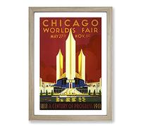 Chicago World Fair Framed Print | A2 Oak Framed Wall Art | Ready to Hang | Modern Map Picture | Living Room Bedroom Lounge Office