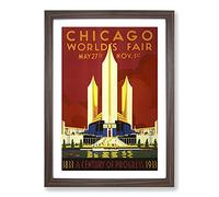 Chicago World Fair Framed Print | A2 Walnut Framed Wall Art | Ready to Hang | Modern Map Picture | Living Room Bedroom Lounge Office
