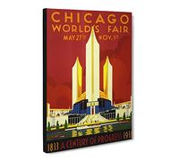 Chicago World Fair Vintage Canvas Wall Art Print Ready to Hang, Framed Picture for Living Room Bedroom Home Office Décor, 30x20 Inch (76x50 cm)