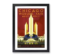 Chicago World Fair Vintage Framed Print | A4 Black Framed Wall Art | Ready to Hang | Classic Map Picture | Living Room Bedroom Lounge Office