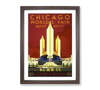 Chicago World Fair Vintage Framed Wall Art Print A2 Walnut