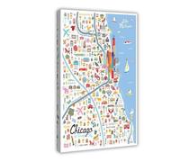 Chicago's Iconic Landmarks And Elements Canvas Poster Bedroom Decor Landscape Office Room Decor Gift 16x24inch(40x60cm)