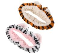 CHICAMPERA 2 Pcs Elastic Fluffy Tiger Print Hairbands for Women, Animal Ear Makeup Headwraps Bow Knot, Soft Skincare Spa Hairband for Face Wash and Beauty Care