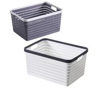 CHICAMPERA 2 Pcs Plastic Storage Baskets Multipurpose Strong Grey Plastic Storage Basket for Kitchen Cabinet and Laundry Room Organizing Bin for Bathroom and Countertop