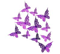 CHICAMPERA 24pcs Purple Paper Decorative Butterfly Motifs Wall Stickers with Simulated Butterfly Patterns, Delicate Glitter Wall Decoration for Home and Wedding Decor