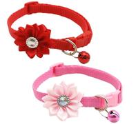 CHICAMPERA 2pcs Adjustable Flower Pet Collar with Bell for Pet Cat and Dog Creative Red and Pink Pvc and Pp Necklace for Outdoor and Sports