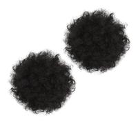 CHICAMPERA 2pcs Black High Temperature Silk Fake Bun Hair Pieces Lightweight Natural Looking Afro Curly Ponytail Hair Extensions for Party and Photo Prop