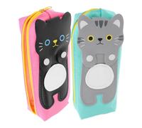 CHICAMPERA 2pcs Cute Cat Canvas Pencil Bag and Students, Lightweight Cartoon Cat Pencil Case with Organizing Sewing Tools Feature, for School Season Decor and Home Use