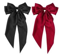 CHICAMPERA 2pcs Large Long Tail Bow Hair Clips for Women Cloth Material Elegant Spring Barrettes with Ribbon Tails Stylish Accessories for Daily Wear Parties Weddings Festivals Black Wine Red