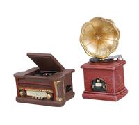 CHICAMPERA 2pcs Mini Phonograph Resin Ornaments Retro Vintage Simulation Record Player for Dollhouse Home Decor Living Room Study Cafe Display Artifacts