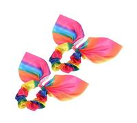 CHICAMPERA 2pcs Rainbow Rabbit Ear Elastic Ponytail Holders with Tassel Hair Ties for Women Chic Hair Accessories for Everyday Style