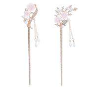 CHICAMPERA 2pcs Vintage Flower Tassel Hair Sticks with Pearl Dangle, Chinese Style Hairpin Set for Chignon and Traditional Hairstyles, Rose Gold Hair Accessories for Women