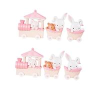 CHICAMPERA 2sets Rabbit Train Cake Decor Adorable Pink Bunny Ornament for Birthday Shower Celebrations Cute Home Table Decoration for Cakes and Desserts 3pcs*2